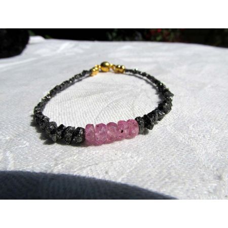 Schwarze Diamanten + Pink Saphire Energiearmband