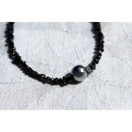 Schwarze Diamanten + Meteoritkugel Energiearmband