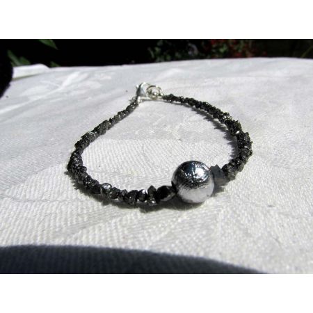 Schwarze Diamanten + Meteoritkugel Energiearmband
