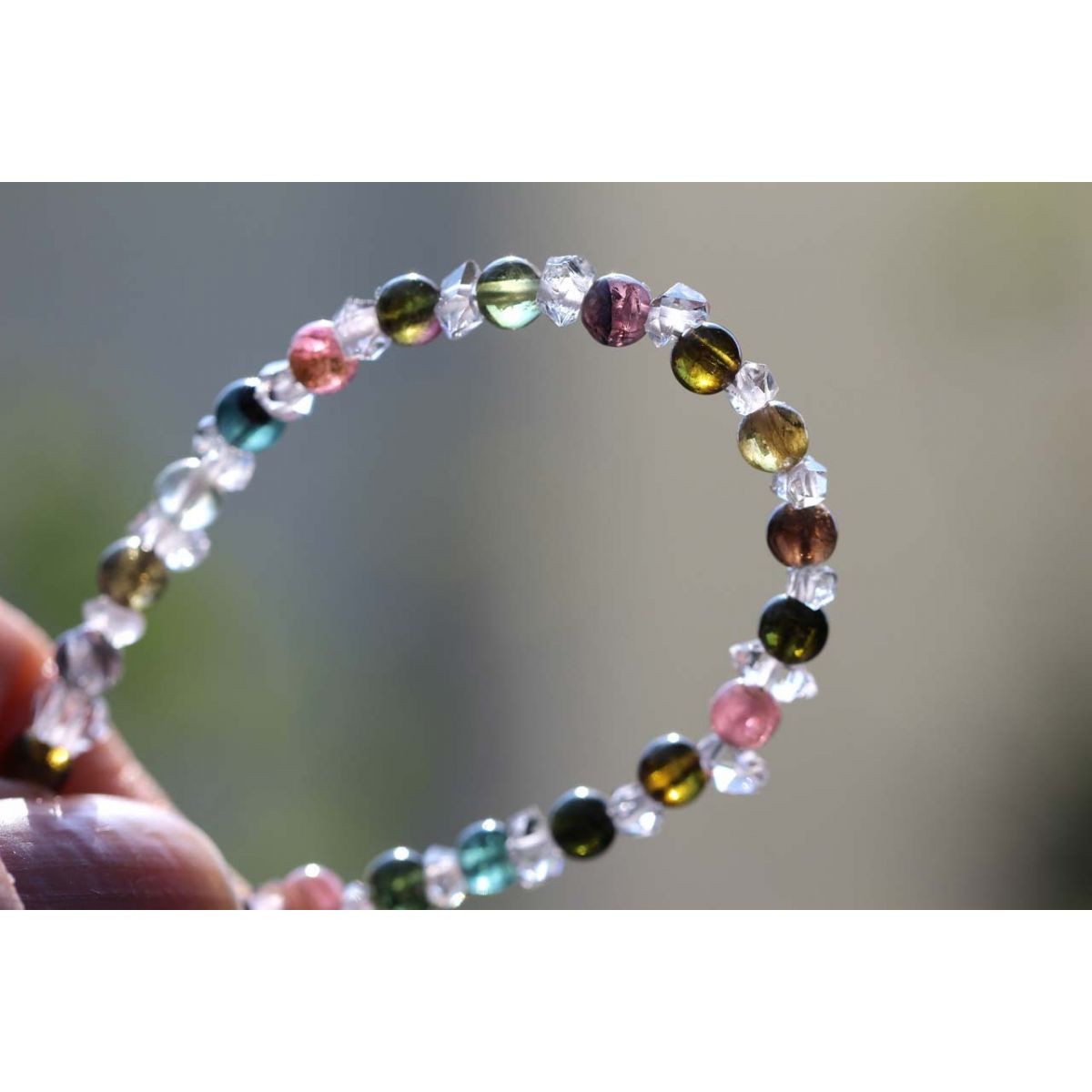 Turmalin, bunt + Herkimer - Energiearmband