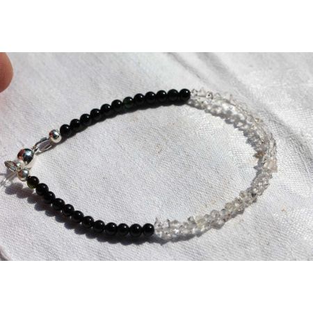 Turmalin, blau, grün, schwarz + Herkimer - Energiearmband