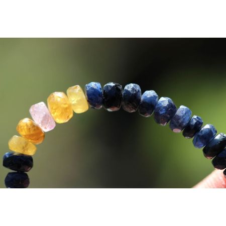 Saphir, gelb + blau + pink - Energiearmband  -Glaube öffnet unsere Herzen-