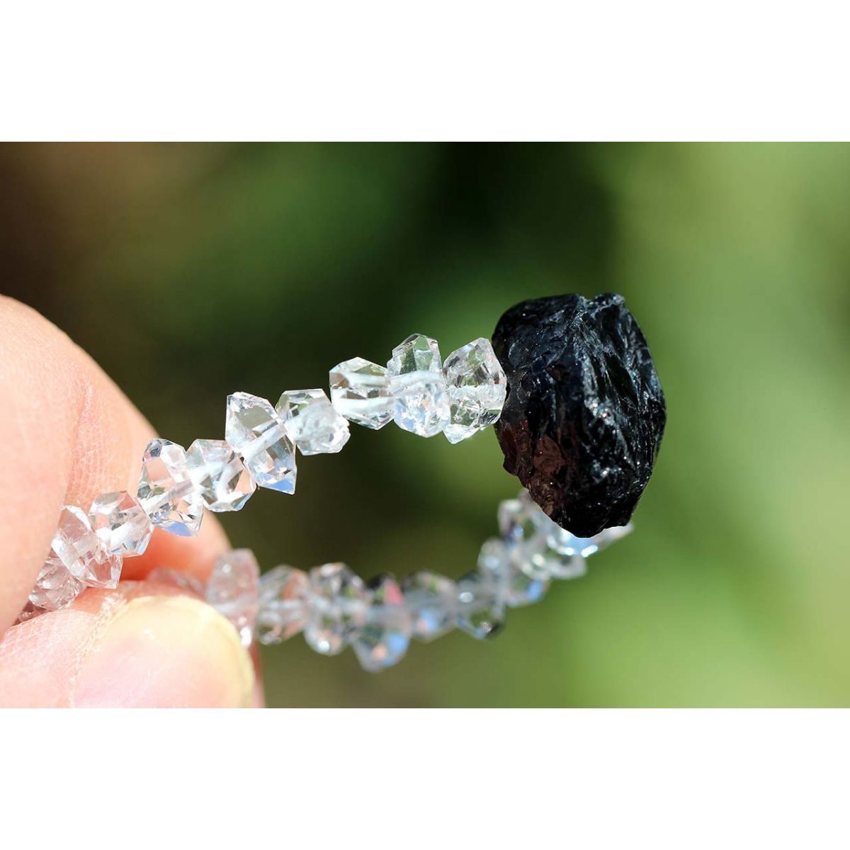 Herkimer Diamanten-Turmalinkern Schamanen-Energie-Armband-Seelenbefreiung-