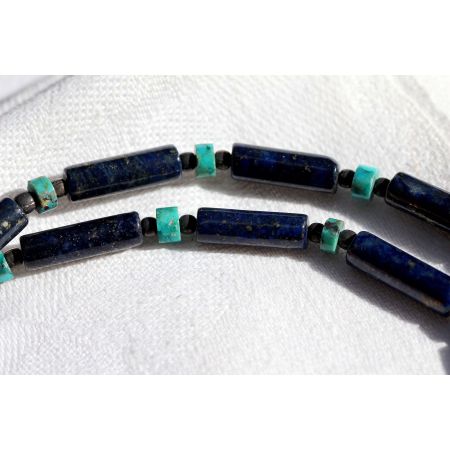 Lapis Lazuli-Röhren+Türkis Scheiben-Energie-Kette (Kraft und Einsicht)