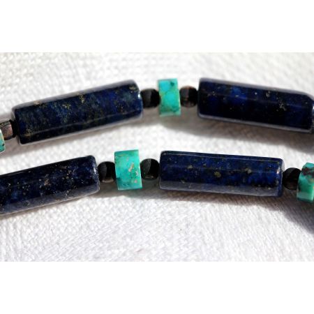 Lapis Lazuli-Röhren+Türkis Scheiben-Energie-Kette (Kraft und Einsicht)