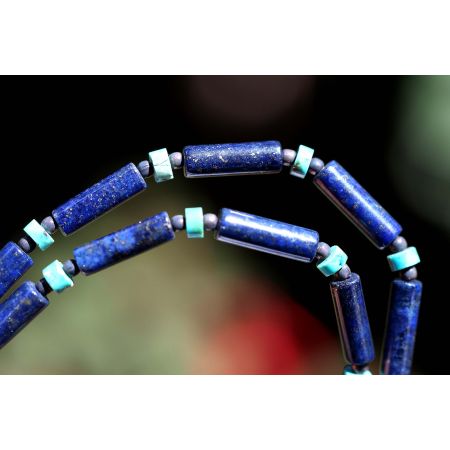 Lapis Lazuli-Röhren+Türkis Scheiben-Energie-Kette (Kraft und Einsicht)