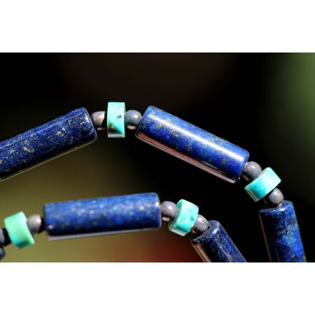 Lapis Lazuli-Röhren+Türkis Scheiben-Energie-Kette (Kraft und Einsicht)
