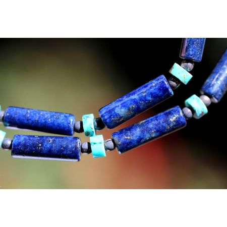 Lapis Lazuli-Röhren+Türkis Scheiben-Energie-Kette (Kraft und Einsicht)