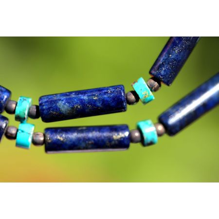 Lapis Lazuli-Röhren+Türkis Scheiben-Energie-Kette (Kraft und Einsicht)