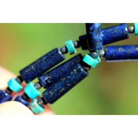 Lapis Lazuli-Röhren+Türkis Scheiben-Energie-Kette (Kraft und Einsicht)