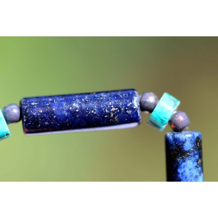 Lapis Lazuli-Röhren+Türkis Scheiben-Energie-Kette (Kraft und Einsicht)