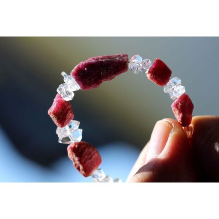 Korund Var. Rubin + Herkimer Diamanten-Schamanen-Energiearmband (erhellt die Seele)