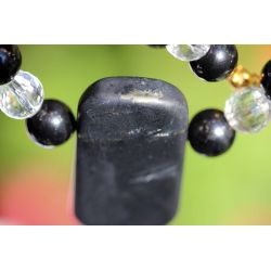 Schungit + Bergkristall Kugeln, facettiert mit Hänger-Energiekette