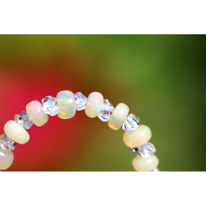 Jelly-Opal-Rondelle und Herkimer Diamanten-Energie-Armband (Helfer in der Not/Schutzstein für die Seele)