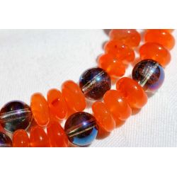 Chalcedon Varietät Karneol Linsen+Aqua Aura Kugeln-Energiekette (Lebensfreude / Reinigung der Chakren)