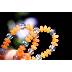 Chalcedon Varietät Karneol Linsen+Aqua Aura Kugeln-Energiekette (Lebensfreude / Reinigung der Chakren)