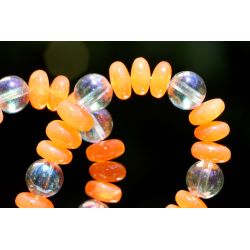 Chalcedon Varietät Karneol Linsen+Aqua Aura Kugeln-Energiekette (Lebensfreude / Reinigung der Chakren)
