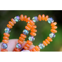 Chalcedon Varietät Karneol Linsen+Aqua Aura Kugeln-Energiekette (Lebensfreude / Reinigung der Chakren)