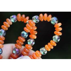 Chalcedon Varietät Karneol Linsen+Aqua Aura Kugeln-Energiekette (Lebensfreude / Reinigung der Chakren)