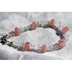 ROSA-Quarznuggets + Herkimer Diamanten-Energie Armband (seelische Orientierung / Selbstentfaltung / Reise in das mentale Leben)