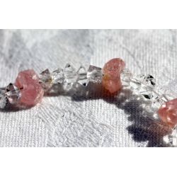 ROSA-Quarznuggets + Herkimer Diamanten-Energie Armband (seelische Orientierung / Selbstentfaltung / Reise in das mentale Leben)