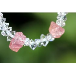 ROSA-Quarznuggets + Herkimer Diamanten-Energie Armband (seelische Orientierung / Selbstentfaltung / Reise in das mentale Leben)