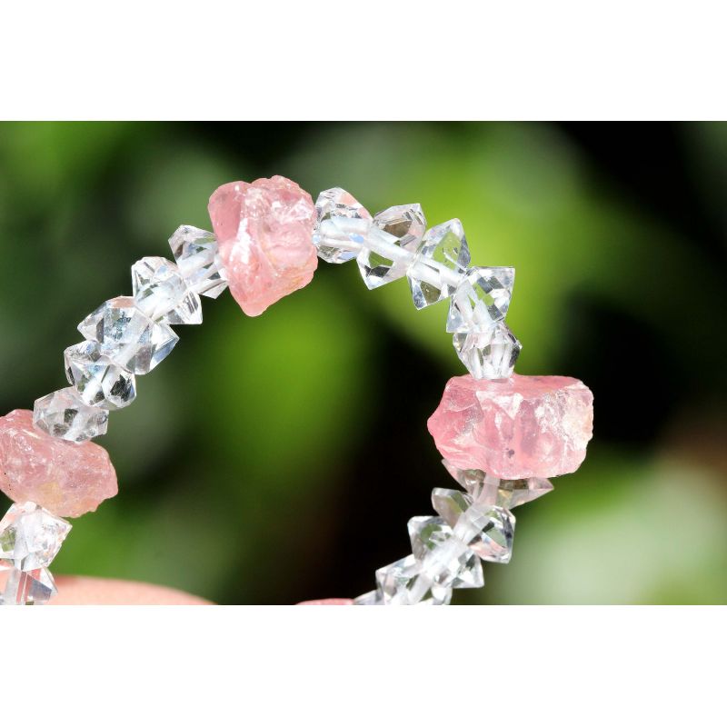 ROSA-Quarznuggets + Herkimer Diamanten-Energie Armband (seelische Orientierung / Selbstentfaltung / Reise in das mentale Leben)