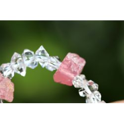 ROSA-Quarznuggets + Herkimer Diamanten-Energie Armband (seelische Orientierung / Selbstentfaltung / Reise in das mentale Leben)