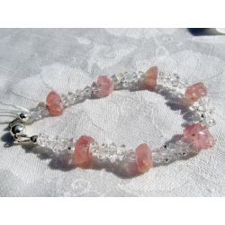 ROSA-Quarznuggets + Herkimer Diamanten-Energie Armband (seelische Orientierung / Selbstentfaltung / Reise in das mentale Leben)