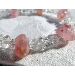 ROSA-Quarznuggets + Herkimer Diamanten-Energie Armband (seelische Orientierung / Selbstentfaltung / Reise in das mentale Leben)