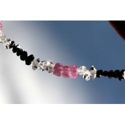 Carbonados / Schwarze Diamanten + Herkimer Diamanten + pink Saphire Energiearmband (Schutz der menschlichen Aura)
