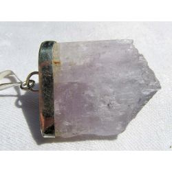 Kunzit natur + Silberkappenöse-Energiekristallanhänger (Erleuchtung / Verbindung Himmel und Erde)