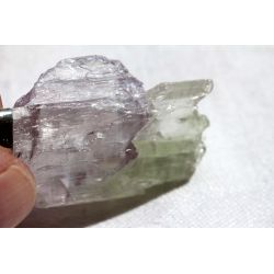Kunzit natur + Hiddenit zusammengewachsen-Silberkappenöse-Energiekristallanhänger (Erleuchtung / Verbindung Himmel und Erde)